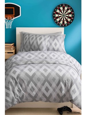 Rubby Avm Zigzag Desenli Gri Pamuklu Tek Kişilik Nevresim Takımı