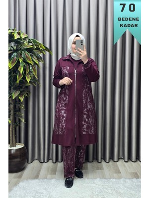 Kadın Giyim Büyük Beden Modal Tesettür Uzun Üçlü Simli Takım