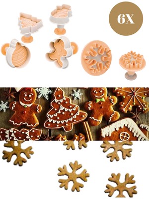 Feyza Design 6'lı Yılbaşı Kurabiye Kalıbı: Kar Tanesi, Çam Ağacı, Kardan Adam, Gingerbread