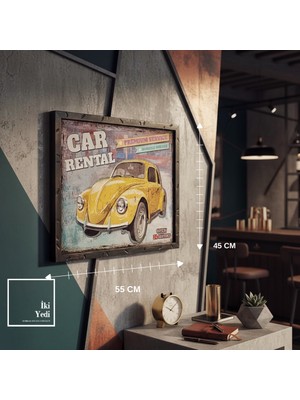 İki Yedi Konsept Preser Retro Araba Metal Kabartmalı Duvar Tablosu 55X45 cm Vintage Dekor Ofis Kafe Bar Tablo Genç