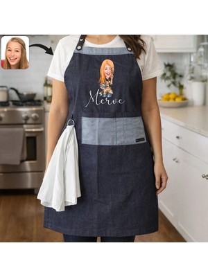 Bk Gift Kişiye Özel Karikatürlü Pamuk Denim Havlu Detaylı Mutfak Önlüğü -7, Aşçı ve Şef Önlüğü, Ev Hediyesi