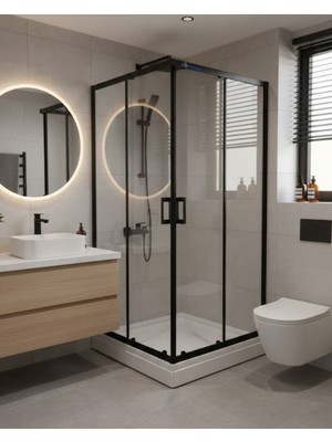 Db Banyo Dbbanyo Deniz Seri Köşe Giriş Duşakabin 5 mm Şeffaf Temperli Cam Siyah Profil H:190 cm 2S2H