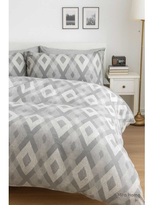 Rubby Avm Mira Home Iç Içe Baklava Desen Gri Pamuklu  Nevresim Takımı