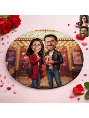 Bk Gift Kişiye Özel Sevgili Karikatürlü Yuvarlak Puzzle 20X20CM -6, Sevgililer Günü Hediyesi, Sevgiliye Hediye