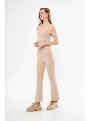 Modatıkla Yüksel Bel Fitilli Ispanyol Paça Tayt - Bordo