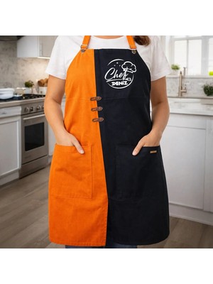 Bk Gift Kişiye Özel Isimli Turuncu & Siyah Mutfak Önlüğü -3, Aşçı ve Şef Önlüğü, Ev Hediyesi