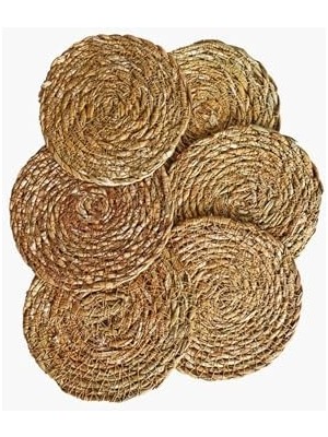 Skygo 6 Adet El Yapımı Yuvarlak Hasır Bardak Altlığı - Fincan, Çay ve Kupa Altlığı - 10CM