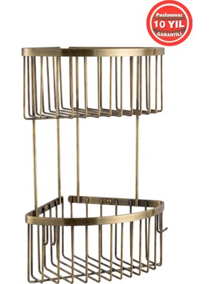 Banyom Home Derin Şampuanlık Paslanmaz Pirinç 2'li 19X19 cm Şampuanlık Banyo Rafı