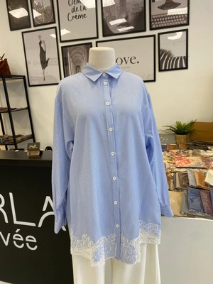 Nurcan Çetin Güpürlü Çizgili Gömlek