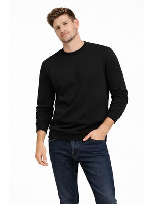 Polo State Erkek Bisiklet Yaka Regular Fit 3 Iplik Pamuklu Siyah Sweatshirt