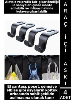 Wintoup #otoorganizer Takım Elbise Şemsiye Poşet Eşya Sabitleme Taşıma Araç Içi Koltuk Arkası Askı 4 Adet