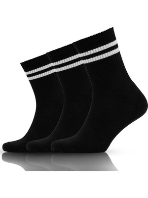 Sonnors 3 Çift Pamuklu Destekli Retro Kadın Erkek Uzun Siyah Spor Çorap