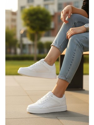 Enoch Unisex Siyah Suni Deri Spor Ayakkabı Beyaz Düz Tabanlı ve Perfore Detaylı Günlük Casual Sneaker