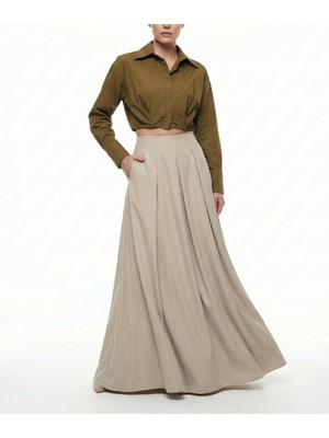 Societa Bej Pili detaylı yüksek bel etek 81340