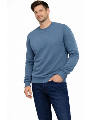 Polo State Erkek Bisiklet Yaka Regular Fit 3 Iplik Pamuklu Mavi Sweatshirt