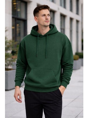 Polo State Erkek Oversize Kapüşonlu Kanguru Cepli 3 Iplik Içi Polarlı Haki Sweatshirt