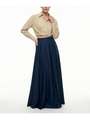 Societa Lacivert Pili detaylı yüksek bel etek 81340