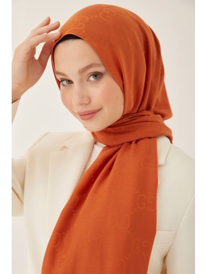 inStyle Ariva G Desen Jakarlı Pamuklu Şal - Kiremit