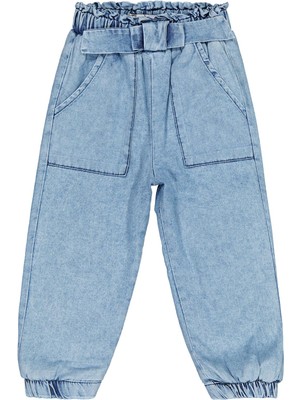 Civil Girls Mobil Çiçek Aksesuarlı 2-5 Yaş Pantolon - Mavi 3-4 Yaş