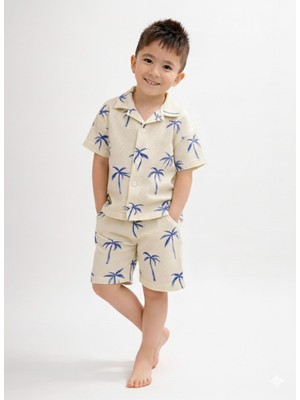 Yiğit Butik Yazlık Erkek Çocuk Waffle Kumaş Gömlek Şort Takım