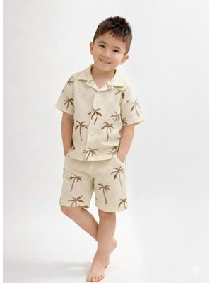Yiğit Butik Yazlık Erkek Çocuk Waffle Kumaş Gömlek Şort Takım