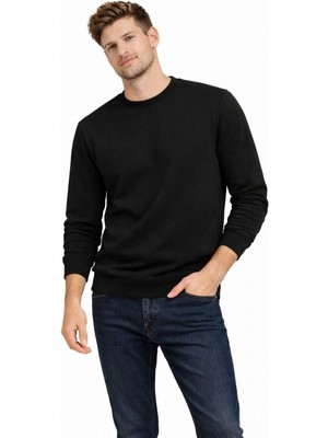 Polo State Erkek Bisiklet Yaka Regular Fit 3 Iplik Pamuklu Siyah Sweatshirt