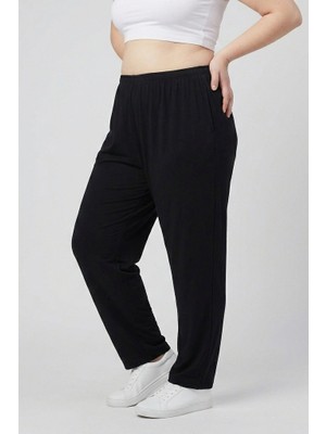 Balkonda Kadın Eşofman Altı Cepli Pantolon Extra Büyük Beden Yazlık Pamuklu Esnek