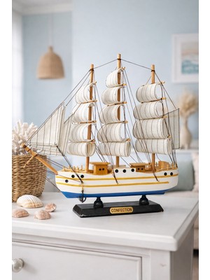 Biton Toptan Büyük Boy El Yapımı Ahşap Yelkenli Gemi Maketi 33 x 33 cm – Dekoratif Masa Üstü Hediyelik 531 A