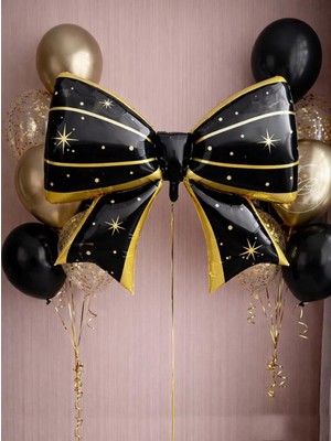 Parti Adresi Siyah Gold Yıldızlı Fiyonk Folyo Balon – Parti & Doğum Günü Süslemesi 92 cm