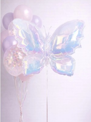 Parti Adresi Pastel Hologram Kelebek Folyo Balon – Parti & Doğum Günü Süslemesi 88 cm