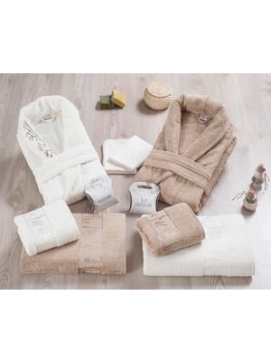 Nurpak Bambu Bornoz Seti 10 Parça Kahve Krem Kadınlar İçin Yumuşak ve Rahat Materyal