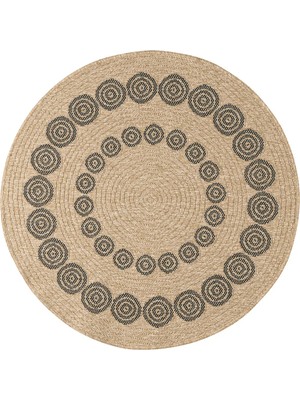 Maison Nazar Nature - Doğal Jüt Görünümlü ve Siyah Geometrik Desenli Yuvarlak Halı - NAT8868NOI-DAİRE