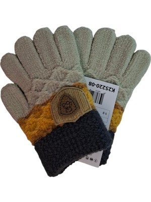 Spteks Kitti 3-6 Yaş Erkek Çocuk Bej Renk Amblem Figürlü Anaokulu Kışlık Örme Eldiven