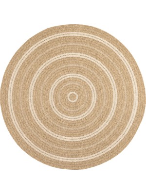 Maison Nazar Nature - Doğal Jüt Efektli ve Beyaz Dairesel Desenli Yuvarlak Halı - NAT8863BLA-DAİRE