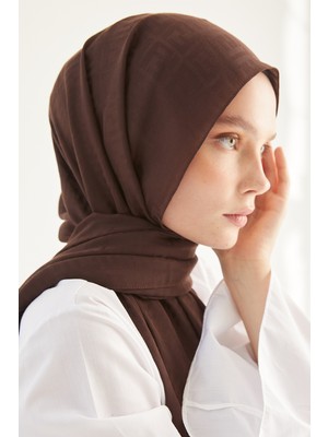 inStyle Elle F Desen Jakarlı Pamuklu Şal - Acı Kahve