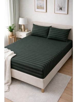 Clasy Ranforce Lastikli Çarşaf Seti Çift Kişilik Koyu YEŞIL-HAKIÇKLÇ-248 %100 Pamuk