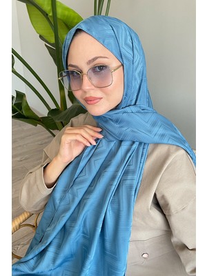 inStyle Zikzak Çizgili Mavi Jakar Şal