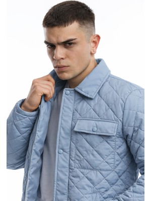 Polo State Erkek Kapitone Baklava Desenli Slim Fit Mavi Mont Ceket