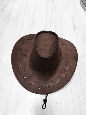 bilqasmi Süet Fötr Şapka Kovboy Tarzı, Ayarlanabilir Ipli, Unisex Şapka