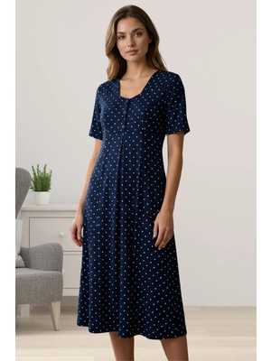 Effortt Puantiyeli Esnek Kumaşlı Günlük Hamile Elbisesi - Lacivert