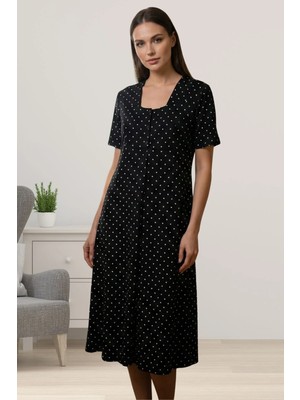 Effortt Puantiyeli Esnek Kumaşlı Günlük Hamile Elbisesi - Siyah