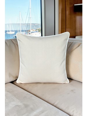 Visionario Kırlent Kılıfı 45X45 Su Geçirmez Outdoor Keten Beyaz Biyeli Marin Tekne Bahçe Balkon