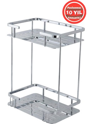 Banyom Home Krom Paslanmaz Pirinç 2'li Lidya Şampuanlık Banyo Rafı