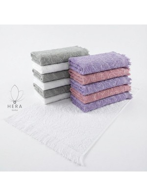 Hera Textile 12'li 3gri-3beyaz-3gülkurusu-3mor Pamuk El ve Mutfak Havlusu 30X50 cm