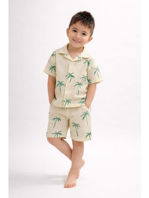 Yiğit Butik Yazlık Erkek Çocuk Waffle Kumaş Gömlek Şort Takım