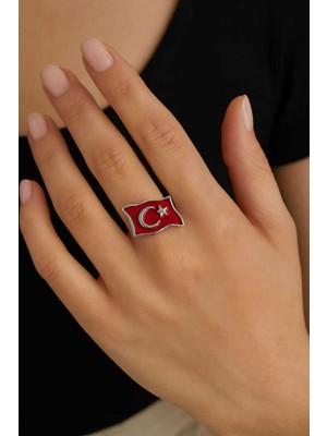 Herşey Nota Türk Bayrağı Figürlü Ayarlanabilir Yüzük – Vatan Temalı Şık Aksesuar | Unisex Ayar Kılavuzlu Yüzük