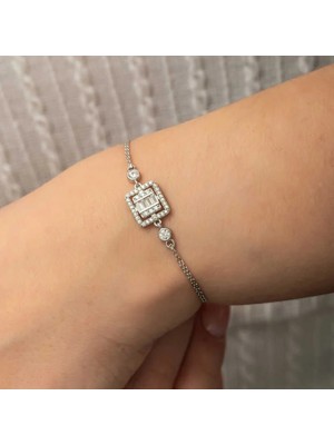 Özcömert Silver Gümüş Kare Baget Taşlı Kadın Bileklik