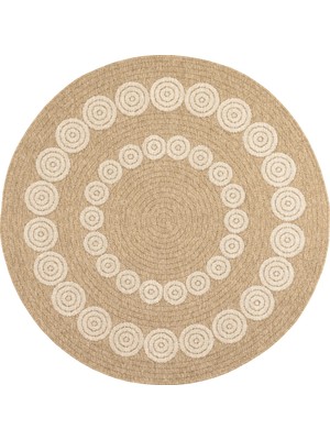 Maison Nazar Nature - Doğal Jüt Görünümlü ve Beyaz Geometrik Desenli Yuvarlak Halı - NAT8868BLA-DAİRE