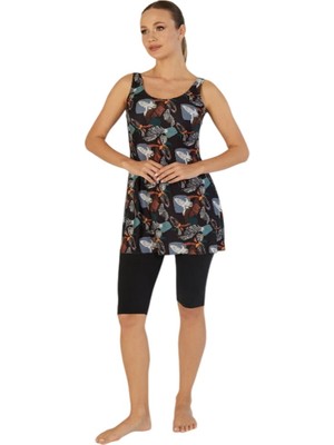 Estiva Dijital Baskı Emprime Likralı Askılı Taytlı Elbise Mayo