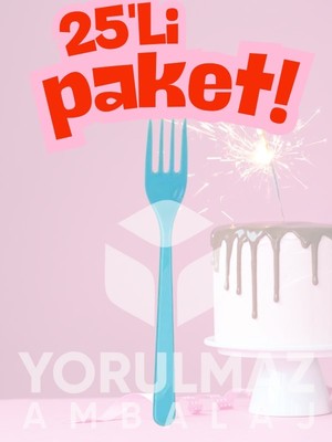 Yorulmaz Ambalaj  🍴✨happy Party Açık Mavi Plastik Çatal 25’li – Tek Kullanımlık, Dayanıklı ve Parti & Davetler Için Şık Çatal 🍴✨